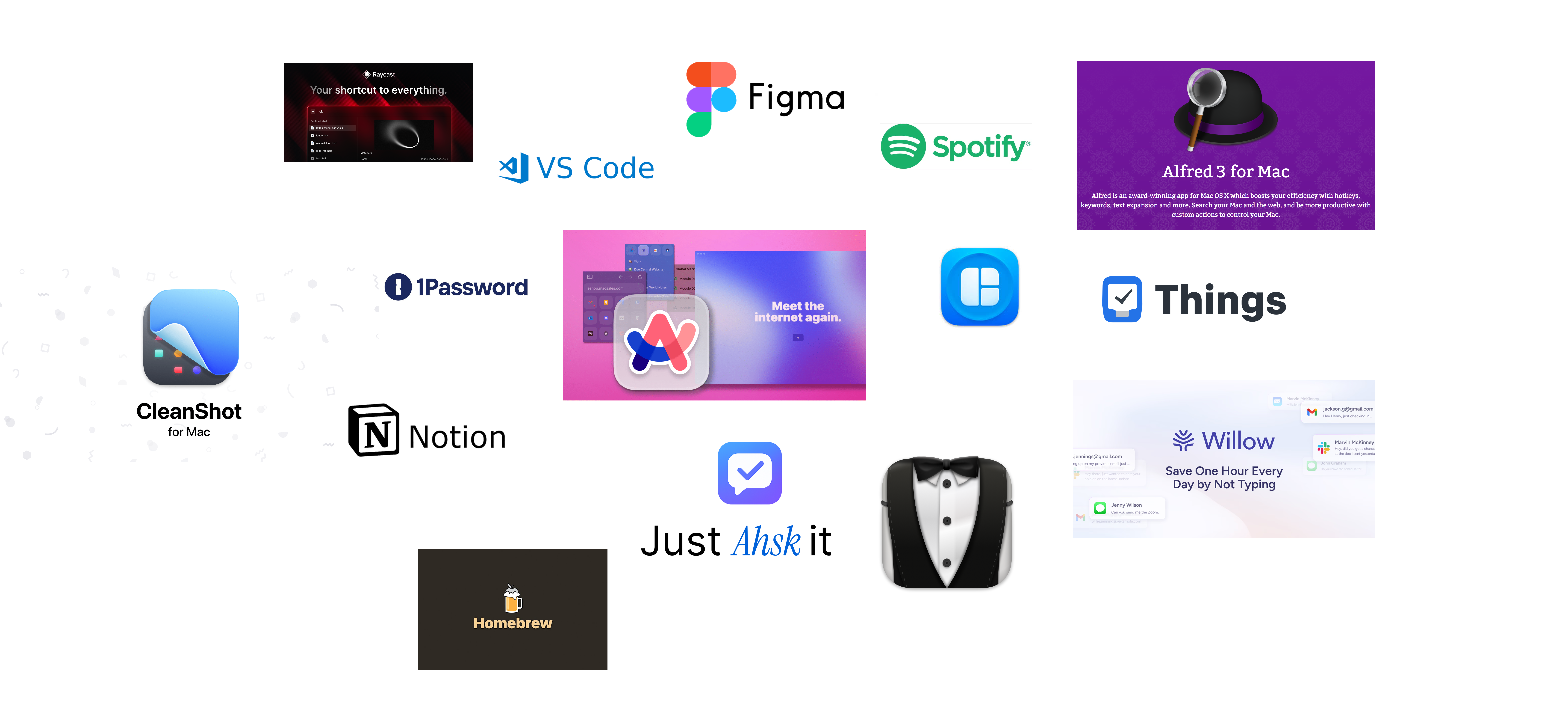 Top Mac Apps 2026 - Raycast, VS Code, Figma, Alfred, 1Password, CleanShot, Notion, Spotify, Things, Homebrew, Ahsk